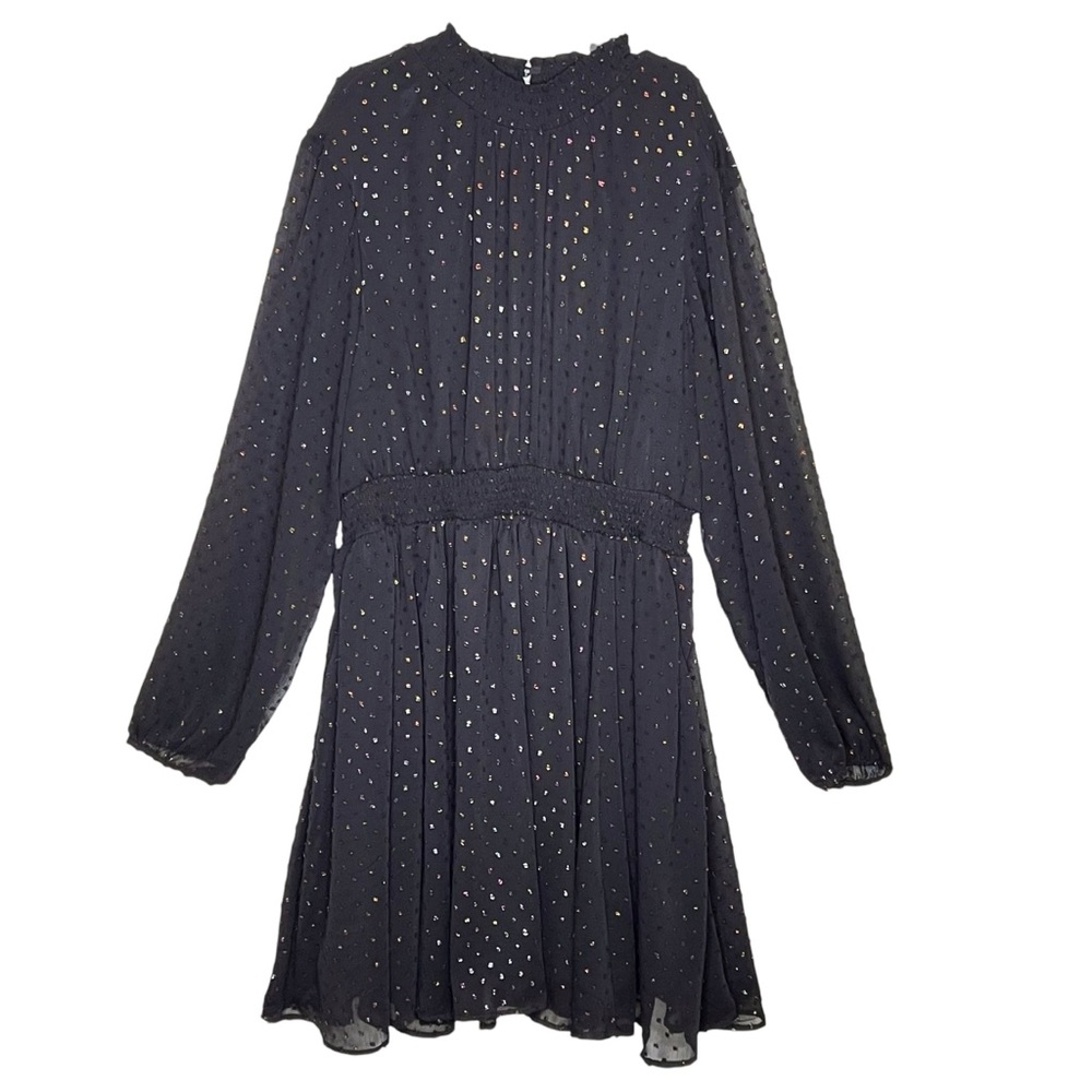 Torrid Mini Clip Dot Blouson Sleeve Dress Size 1X Women Plus Size Black Metallic - Picture 2 of 12